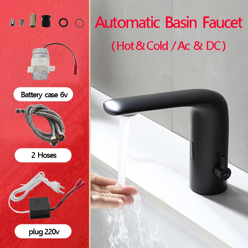 Automatic Sensor Faucet Full Brass Material Black Color Mixer Water Cold And Hot  Ac 220Voltage & Dc 6V