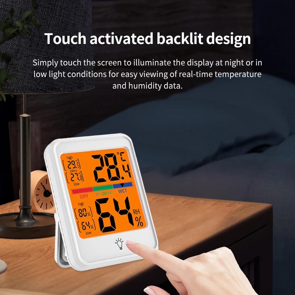MC41S جهاز قياس درجة الحرارة والرطوبة الرقمي المحمول الداخلي بشاشة كبيرة مع إضاءة خلفية مناسبة للمكاتب المنزلية #5