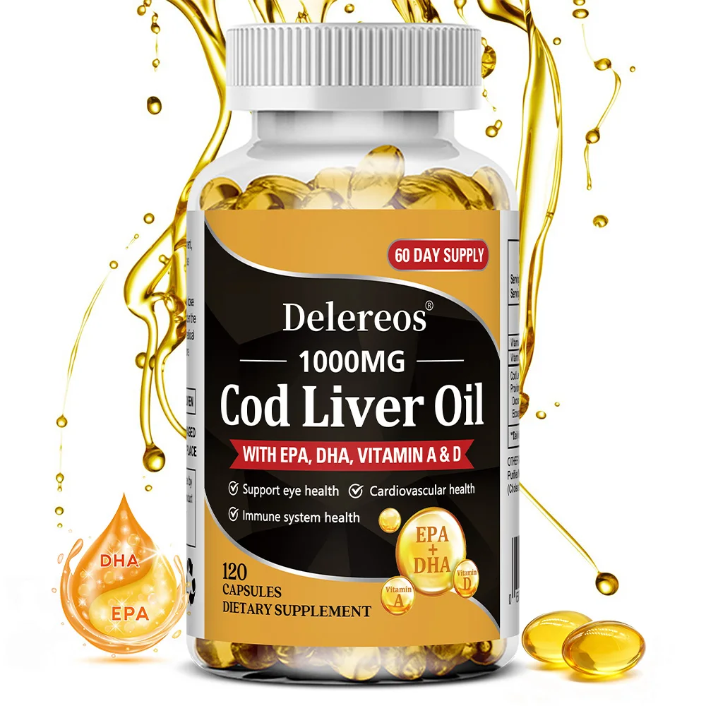 Cod Liver Oil Capsules, Rich in Vitamin A, D and DHA, Help Maintain Healthy Skin, Strong Brain and Bones, and Improve Memory
