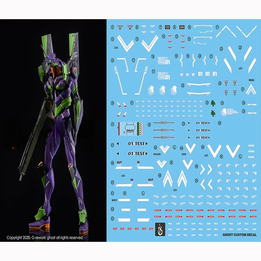 GHOST Fluorescent Water Slide Decals For RG 1/144 Purple Mecha Style High Precision Hobby Model Detail‑Up DIY Stickers