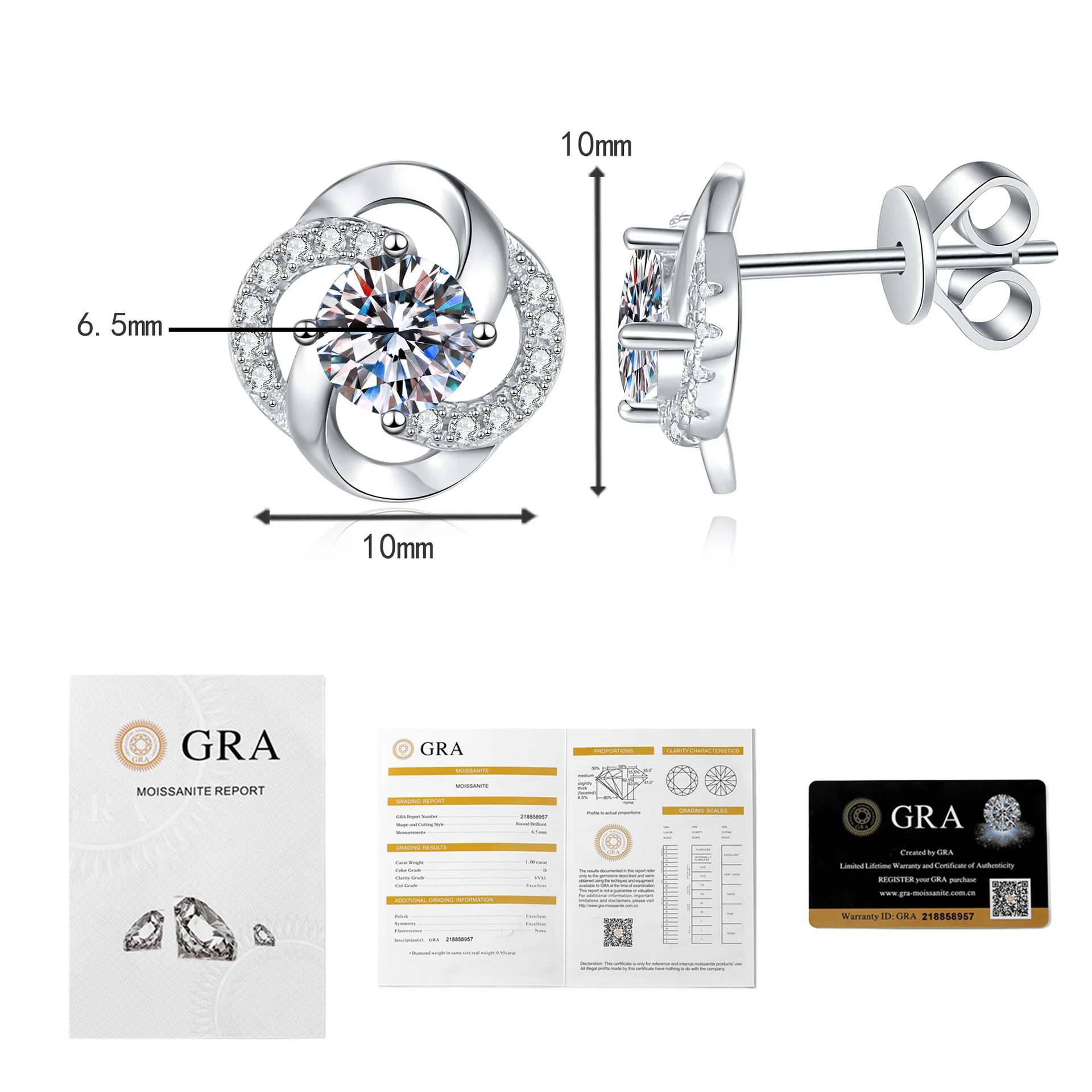 LioraGem Classic Moissanite Whirlwind Stud Earrings for Women, Minimalist Diamond-Set Windmill Earrings Platinum PT950 Stamp
