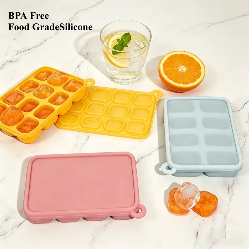 Platinum Silicone Baby Food Freezer Tray With Lid 8/12 Cavity Easy Release Ice Cube Mold BPA Free
