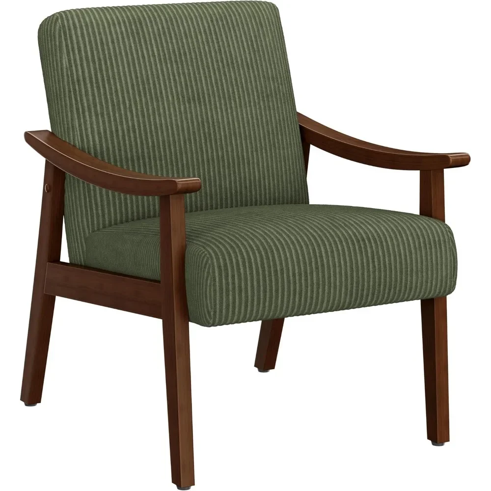 

Mid-Century Modern Armchair with Solid Wood Legs, Reading Leisure Chair with High Back for Living Room Bedroom Waiting