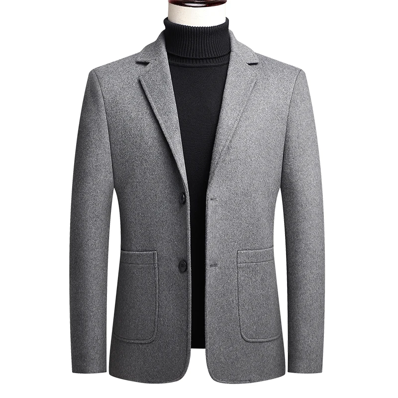 Men Gray Khaki Black Sheep Wool Blazers Winter Autumn Notched Collar Single Breasted Cashmere Woolen Suuit Jakcet Male Outerwear