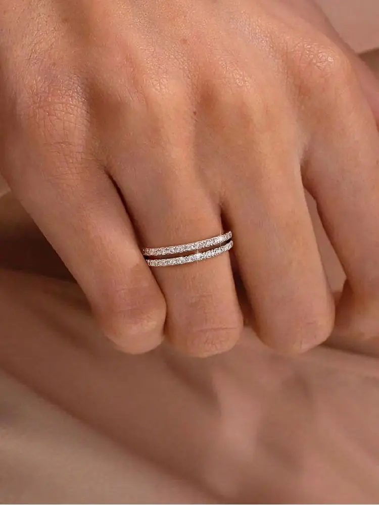 925 فضة موضة مزدوجة الطبقات الجوف خاتم الزركون للنساء المشاركة الزفاف عالية الجودة غرامة مجوهرات هدايا #2