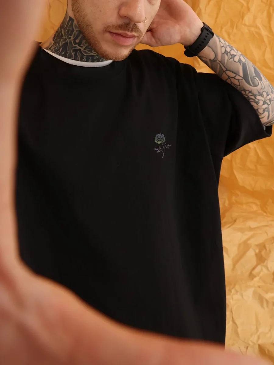 Laser Rose Print T-Shirts Männer Kurzarm y2k Kleidung Streetwear Grafik T-Shirt elastisch und glatt Sommer
