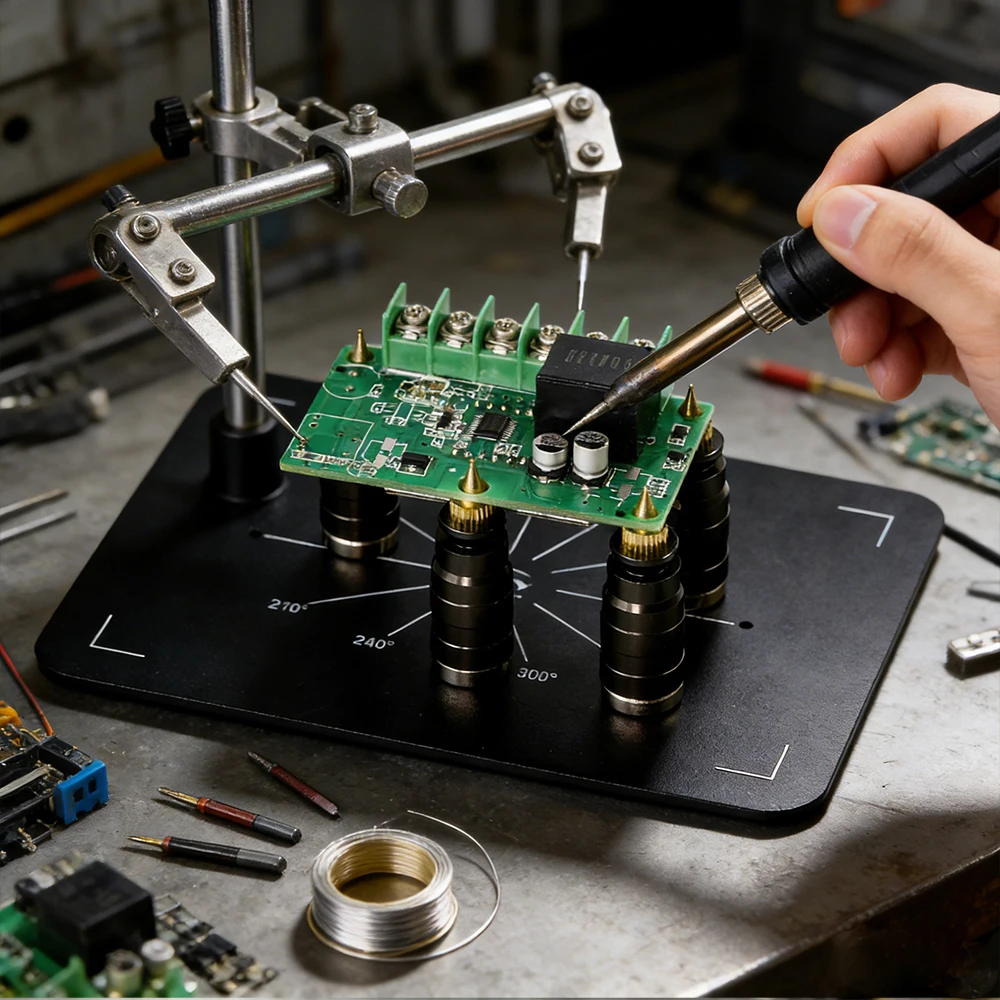 HZY Universal-Leiterplattenhalter Lötplattform mit Magnetfuß, fester Klemme, verstellbar für Leiterplatten-Elektronik-Reparaturset – Detail 9
