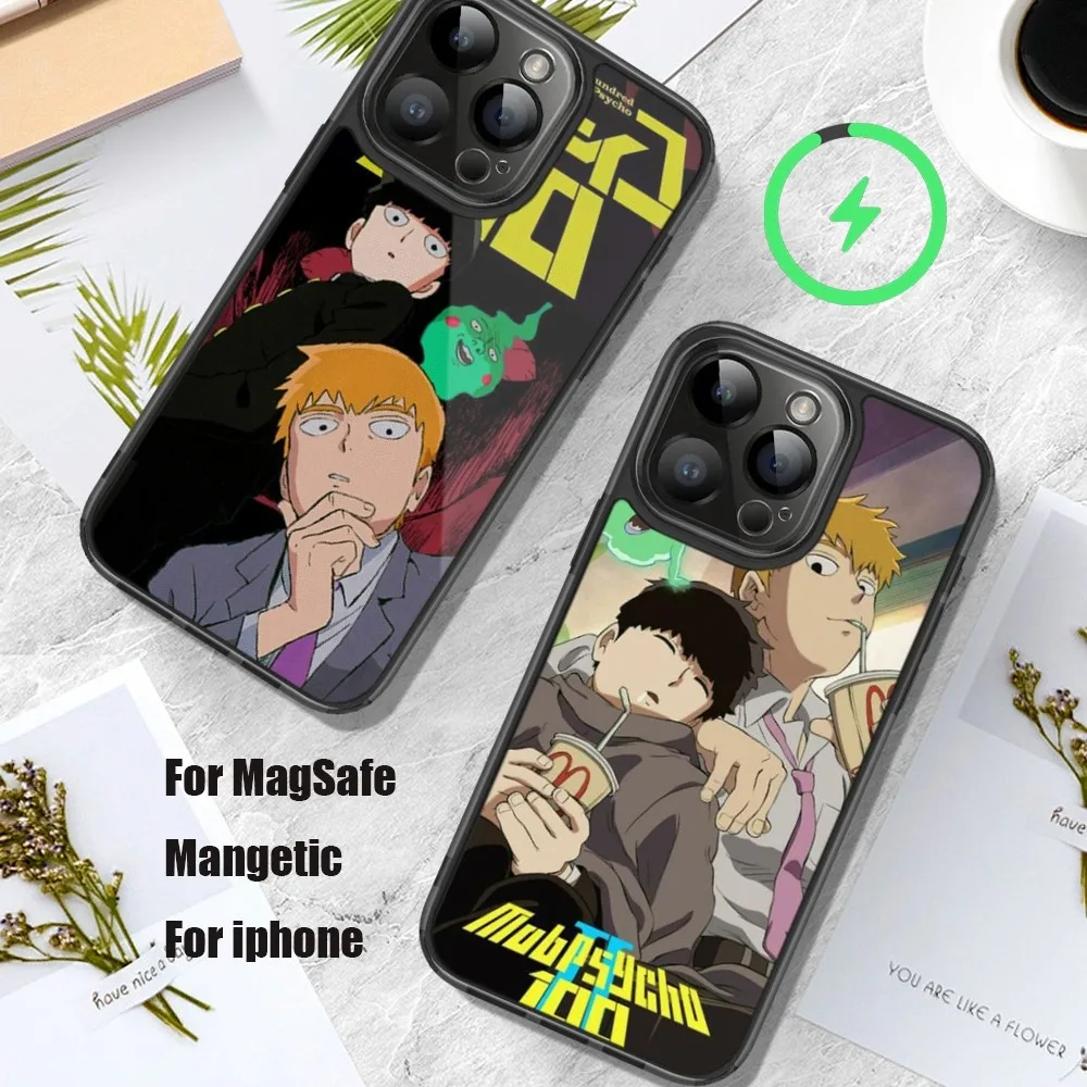 Bilibili M-Mob Psycho 100 Phone Case For iPhone 11 12 13 14 15 Pro Max Plus Mini Magsafe Magnetic Wireless Charging Shell