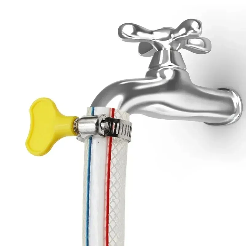 10 pcs 16-25mm Adjustable Yellow Plastic Handle Hand Twist Hose Clamps Worm Driving Stainless Steel Pipe Clips For Tube