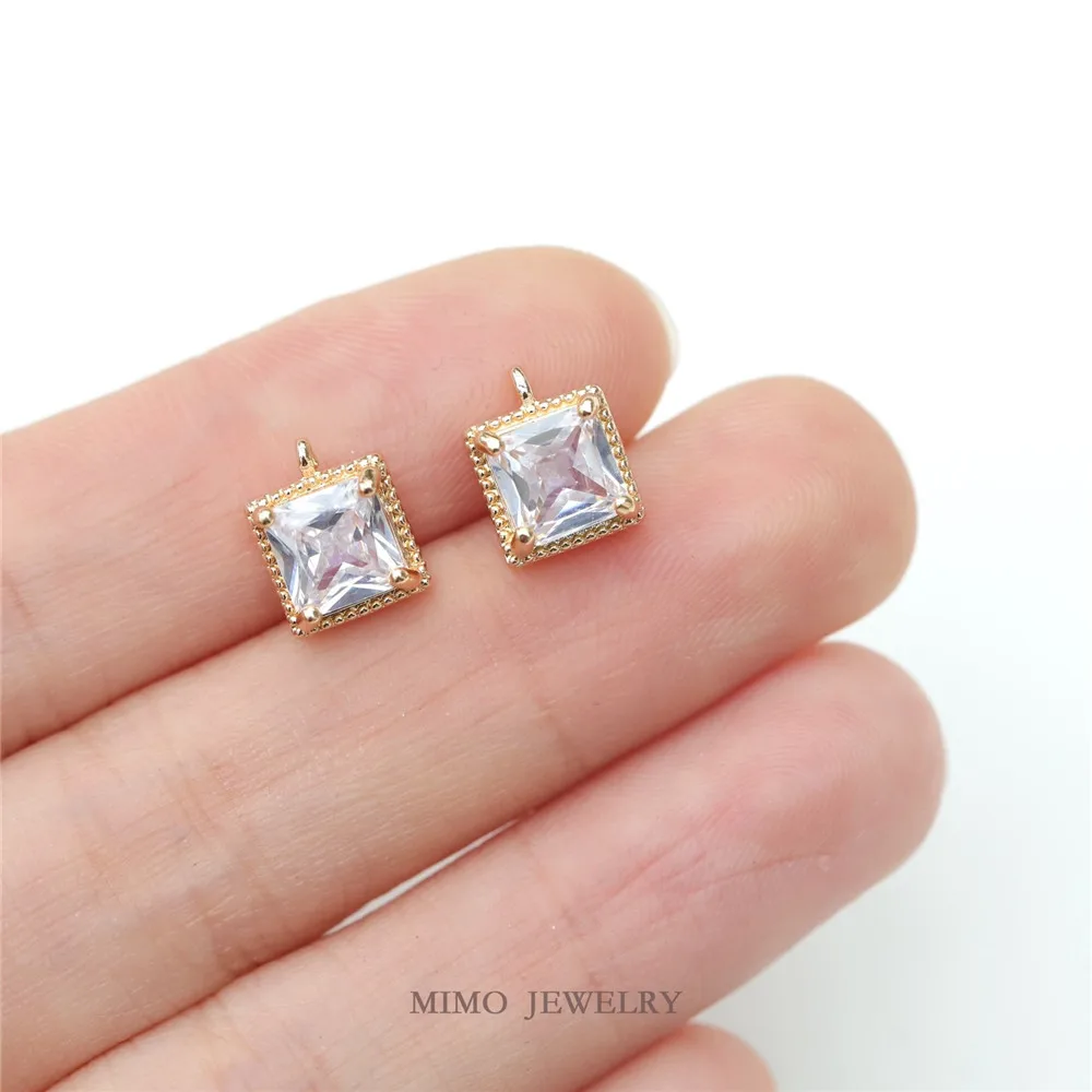 

1PCS 7.5mm Copper Plated with Real Gold and Slightly Inlaid Square Zircon Pendant, DIY Handcrafted Accessory