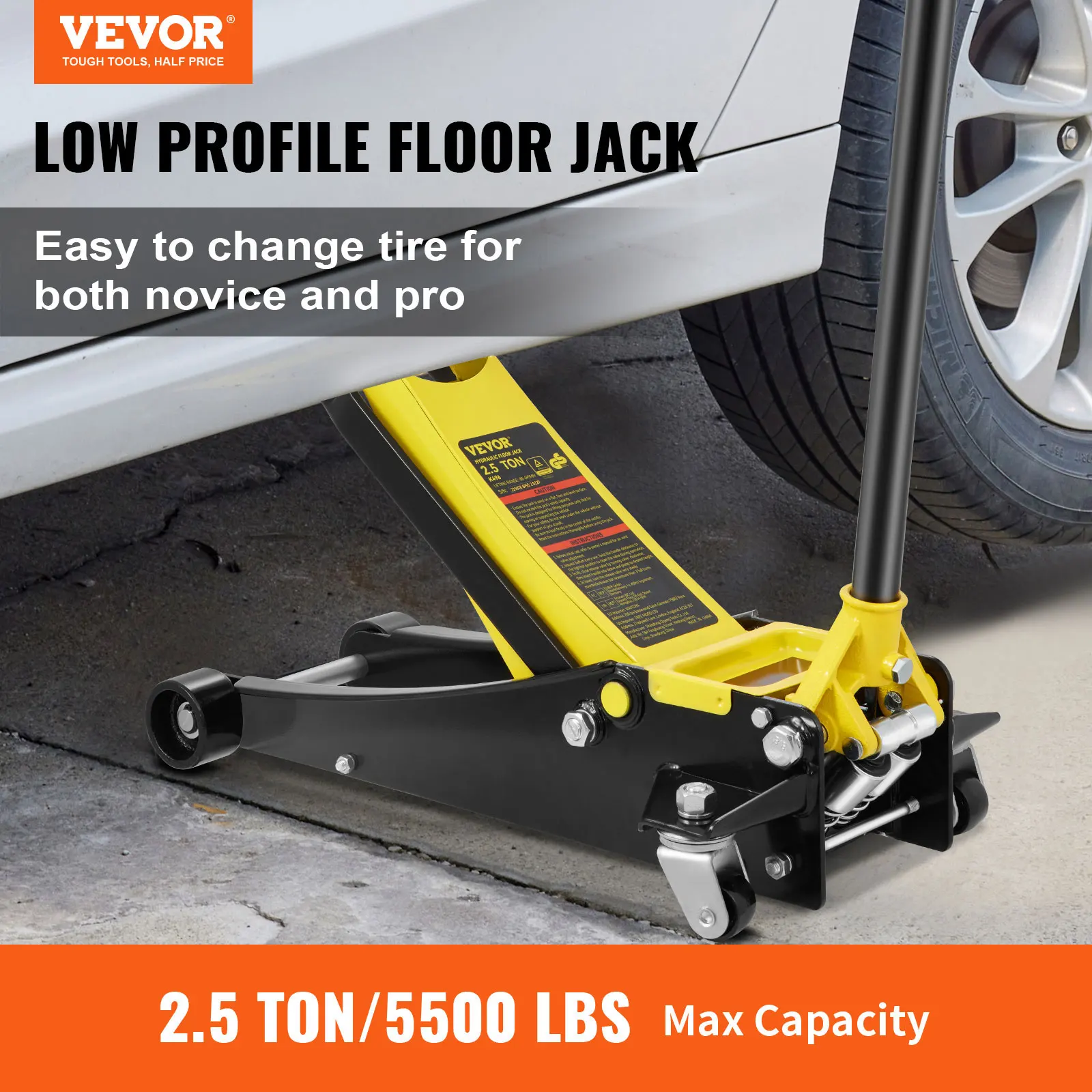 VEVOR Floor Jack Low Profile Floor Jack Heavy-duty Steel Racing Floor Jack Quick Lift Pump Floor Jack Lifting Range 3.64