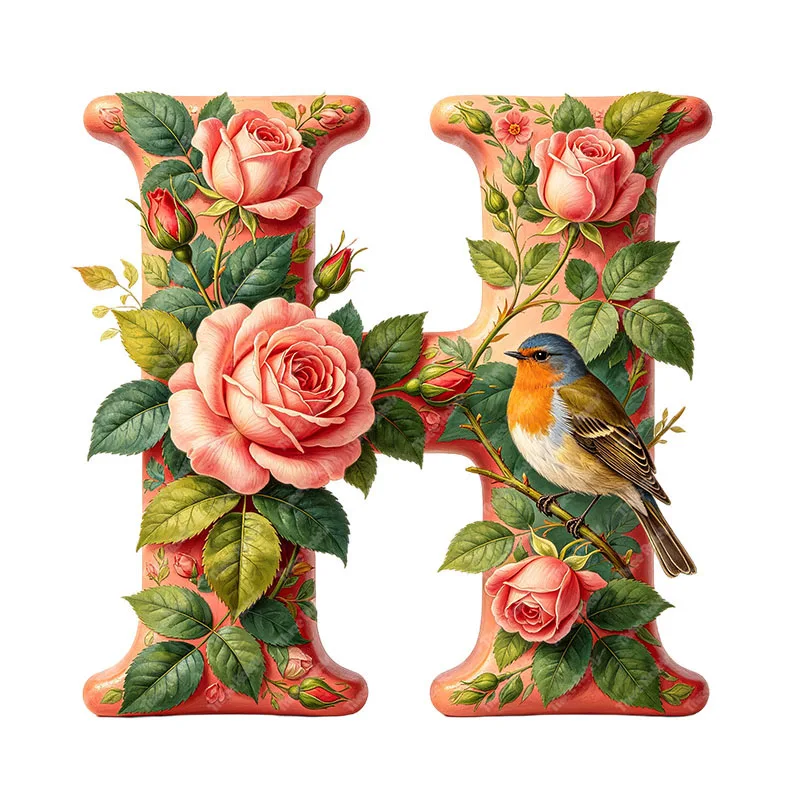 Three Ratels CAB81 Beautiful Flower and Bird Letter H PVC stickers for home decoration wall stickers Car decals