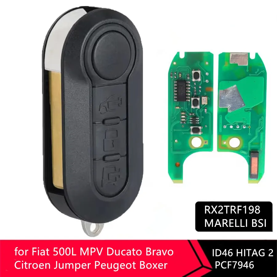 

KEYECU Replacement Remote Car Key For 433MHz Fiat 500L MPV Ducato Citroen Jumper Peugeot Boxer 2008-2015 Marelli BSI RX2TRF198