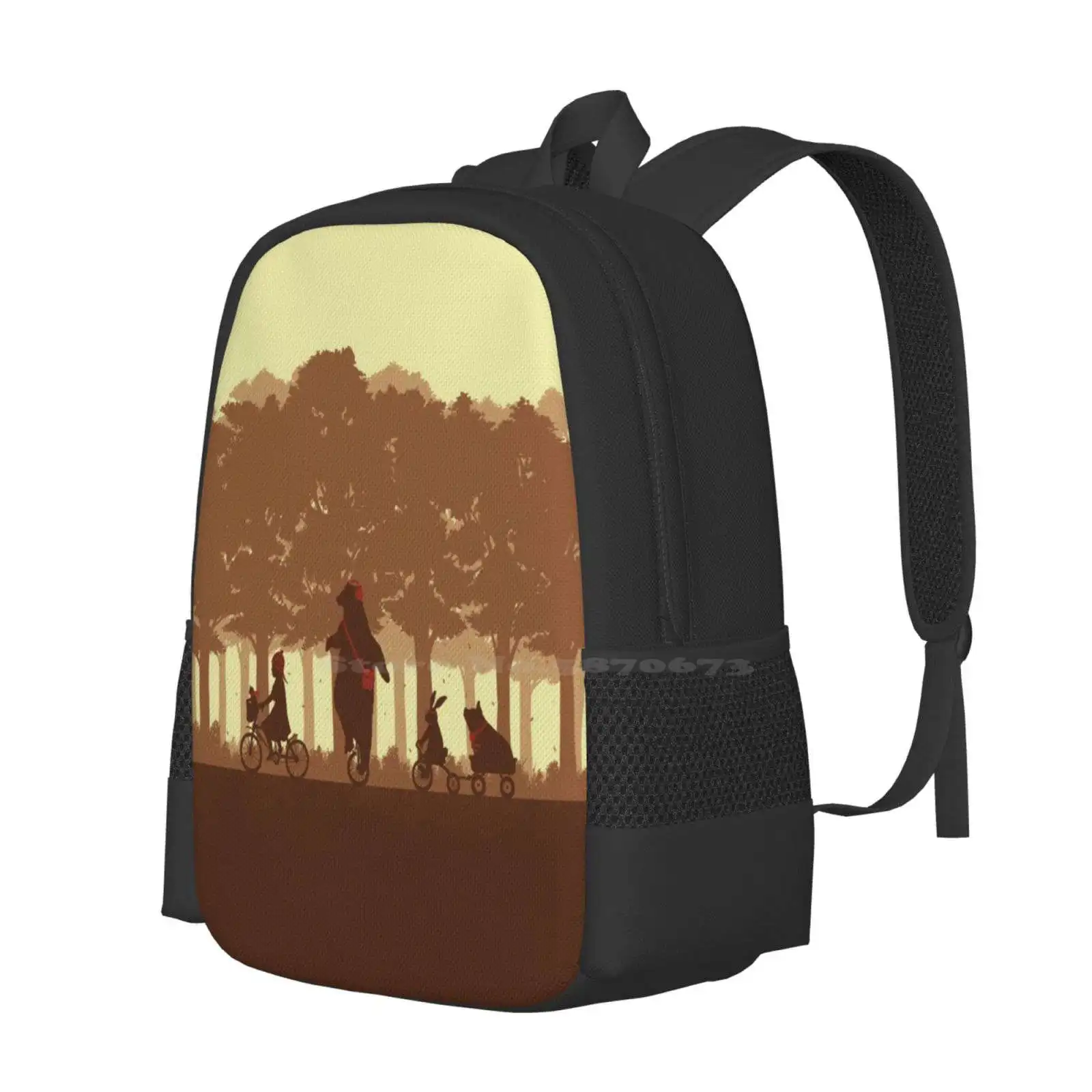 Biking With Friends School Bag Big Capacity Backpack Laptop Rabbit Cat Friends Trees Pigboom Bear Biking Bike Lover Girl Bike