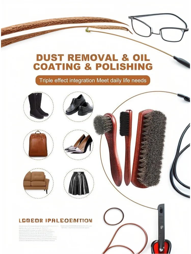 Brosse à chaussures brillante en poils de cheval, applicateur de vernis, brosse de soin des bottes et des chaussures, brosse de nettoyage des détails intérieurs de voiture, 4 pièces