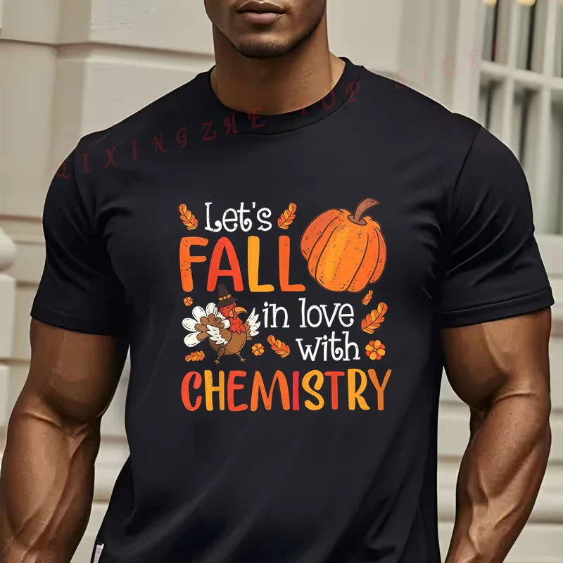

Men's Chemistry-Themed Fall T-Shirt - Let's Fall In Love With Chemistry Slogan O-neck Short Sleeve Casual Top