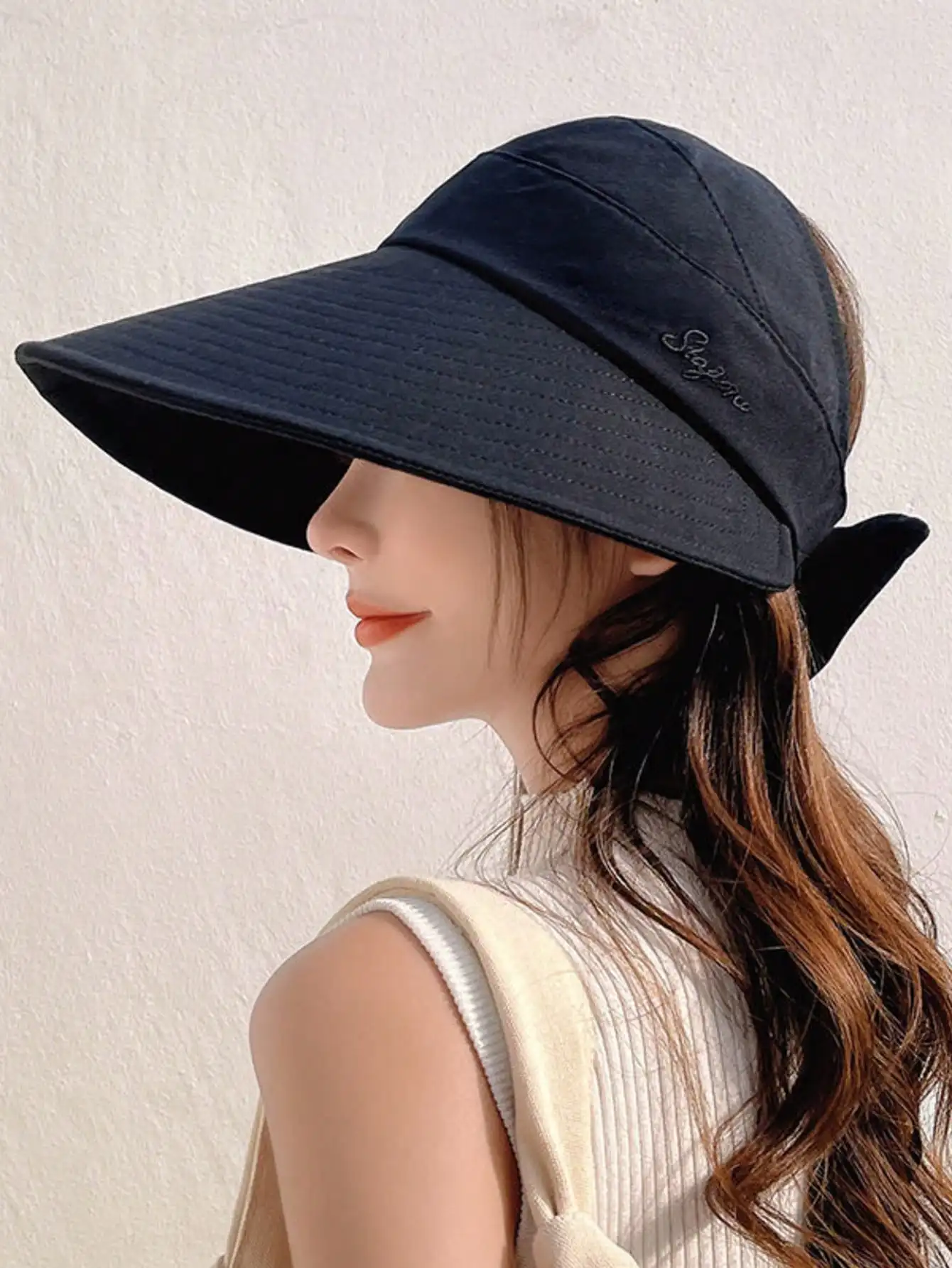 

Women's Wide Brim Sun Hat, Breathable Sunshade Cap, Outdoor Cycling UV Protection Face Cover Design, Foldable Summer Sun Hat