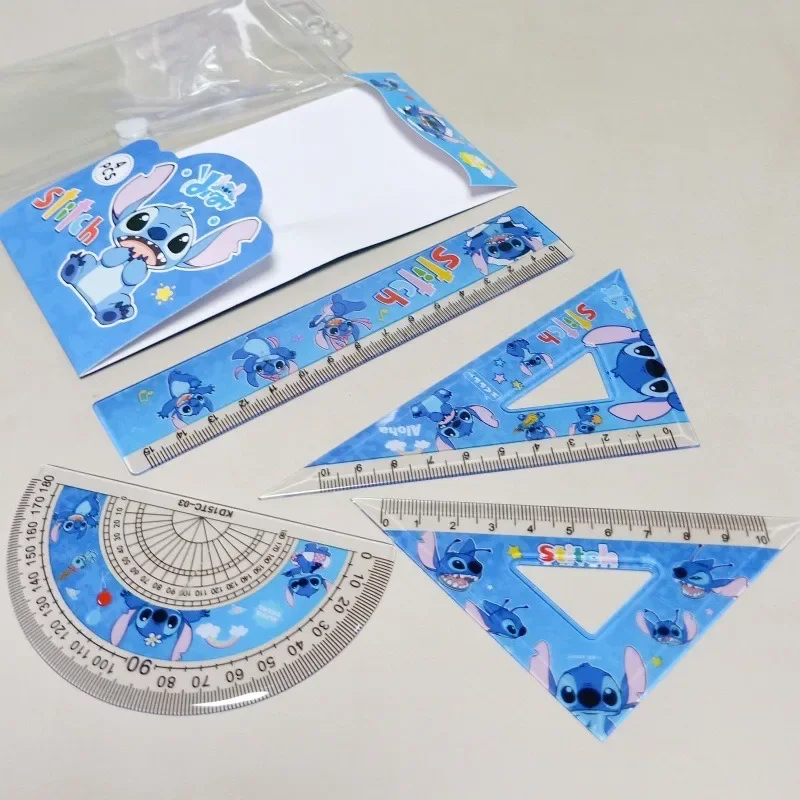 Disney Anime Stitch Mickey Mouse Ruler Set Cute Print Elsa Protractor Triangle Ruler Student Stationery Supplies Measuring Tools