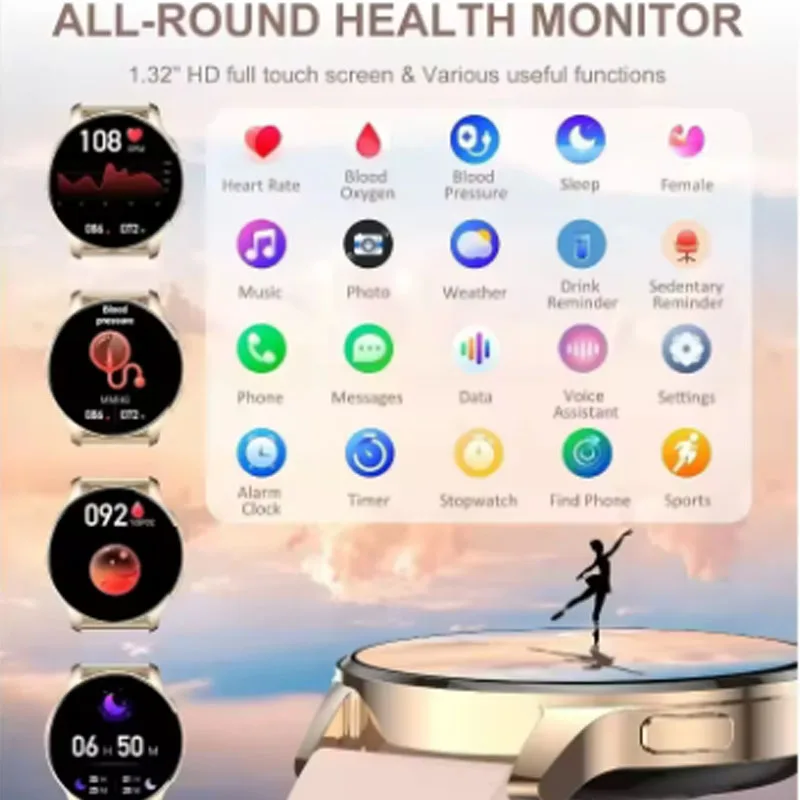 2025 reloj inteligente para mujer completamente táctil Bluetooth llamada Fitness Tracker presión arterial reloj inteligente señoras para Nubia REDMAGIC 7 LG V50S