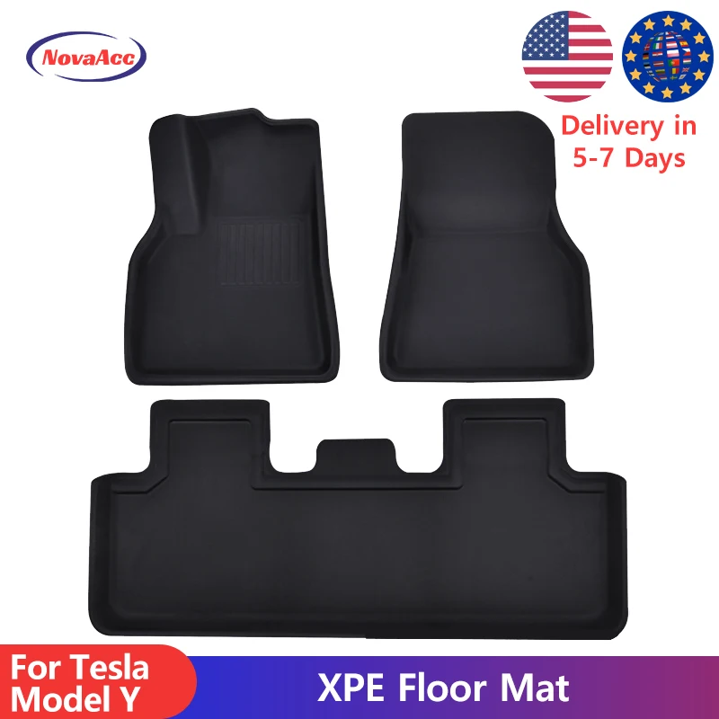 NovaAcc Floor Mats for Tesla Model Y 2017-2024 All Weather Anti-Slip Waterproof Floor Liners Car Interior Accessories