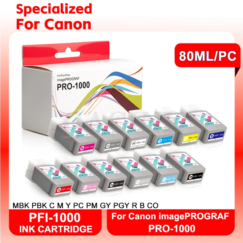 

PFI-1000 PFI 1000 PFI1000 Compatible Ink Cartridge With Pigment Ink For Canon imagePROGRAF PRO-1000 PRO1000 Printer 12Colors/Set