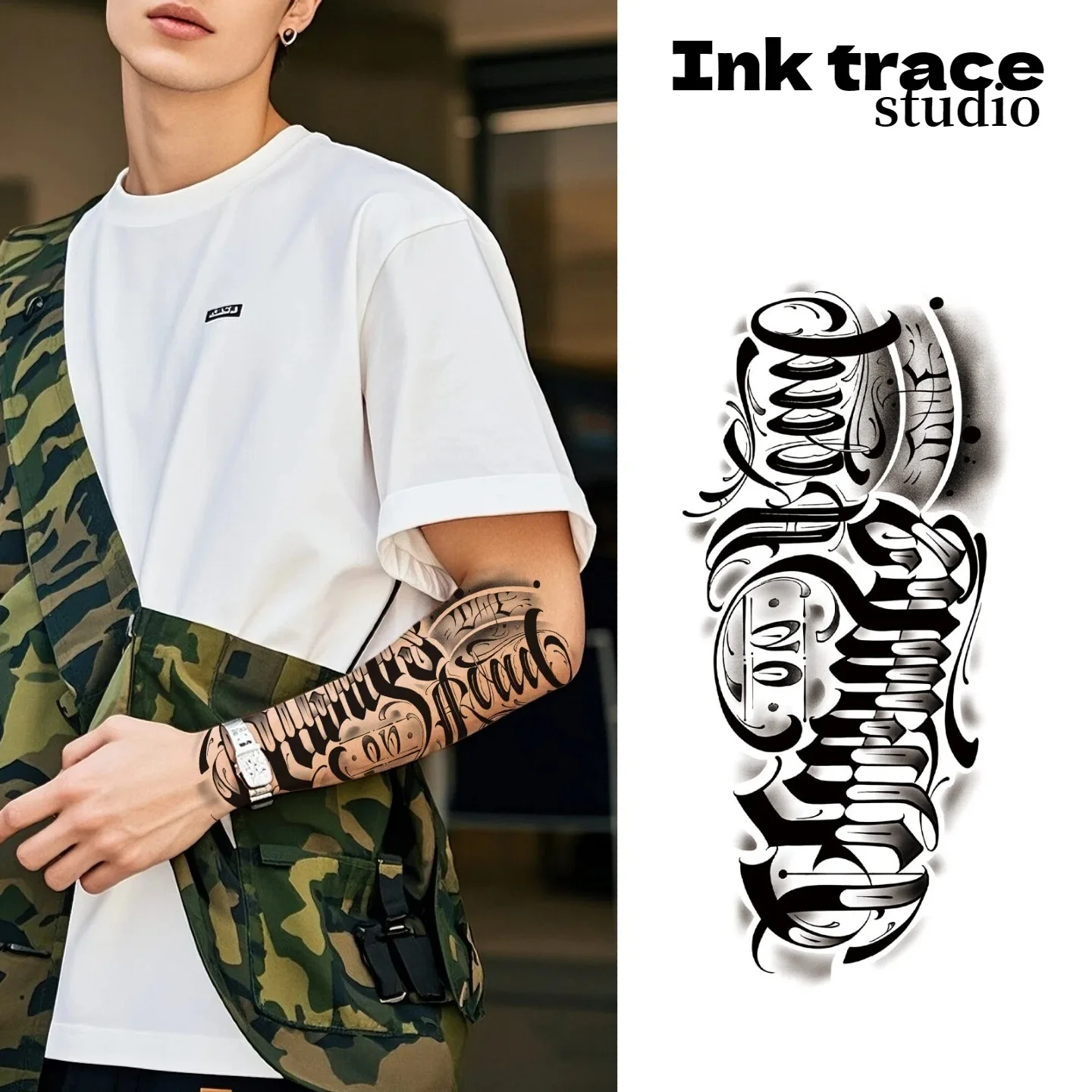 

1Pc Handwritten Font Arm Waterproof Temporary Tattoo, Long-Lasting 1-2 Weeks, Realistic Semi-Permanent Fake Tattoo For Arm, Leg.