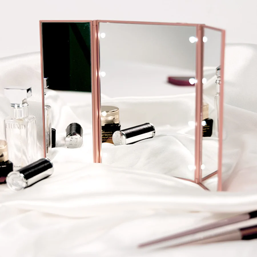 Touch Screen LED Makeup Mirror Portable Vanity Lamp Compact Easy Convenient to Carry Dressing Table Folding Makeup Mirror