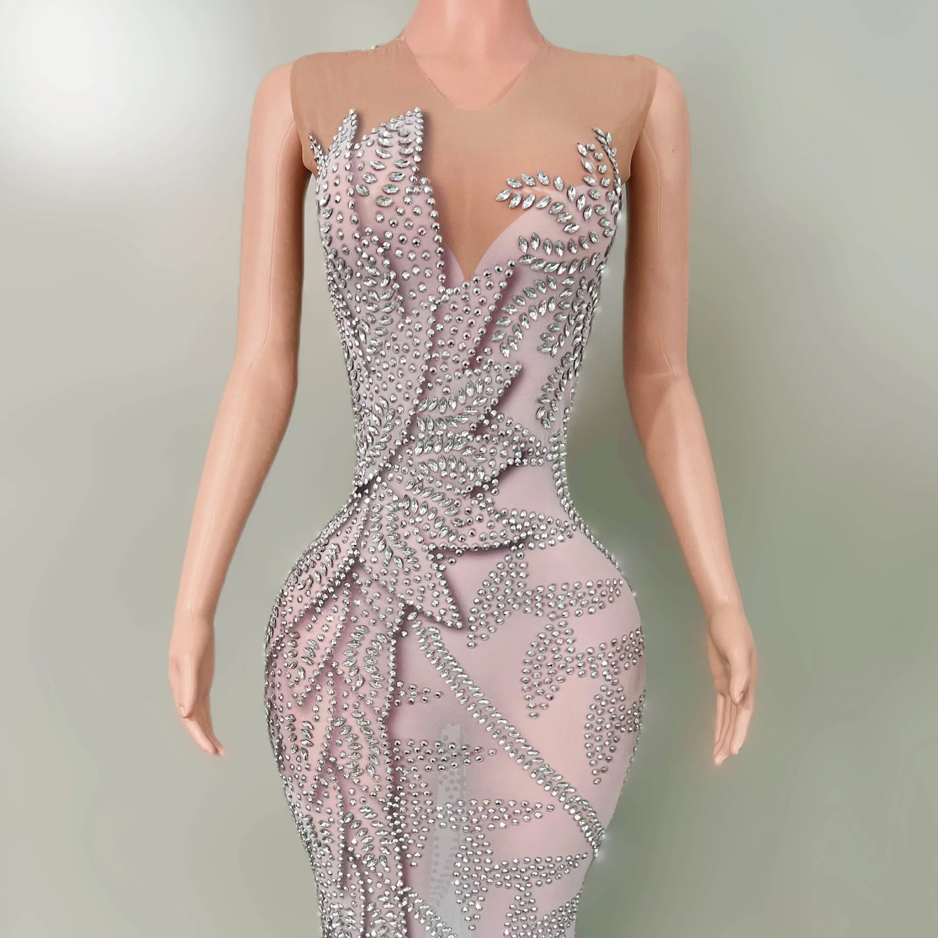หรูหราประกาย Rhinestone สะโพกชุดผู้ใหญ่รุ่น Catwalk เสื้อผ้าอินเทรนด์ปีใหม่ Party Host Vestido De Festa De Formatura