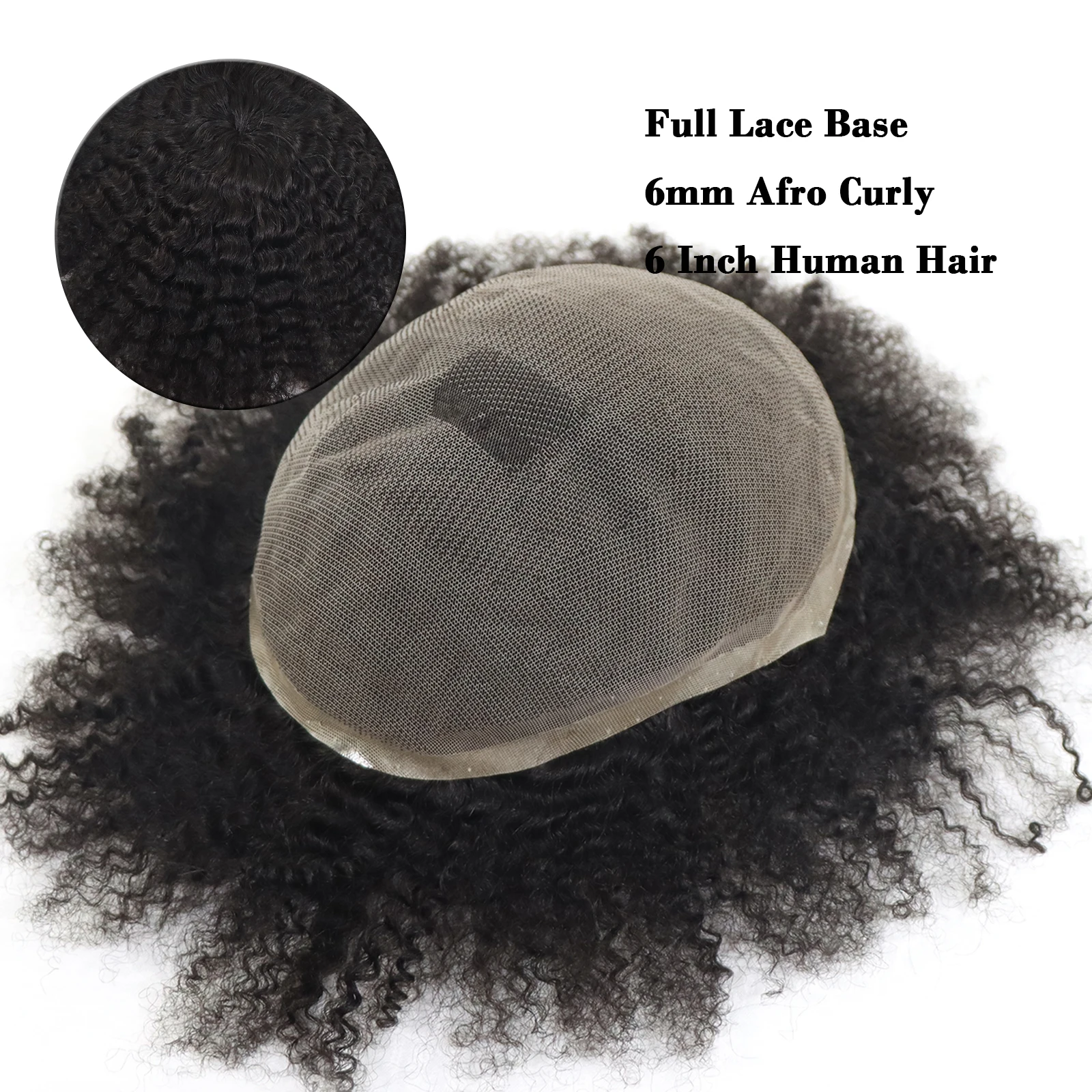 6mm Afro Curly Human Hair Men Toupee Natural Black Full Lace Base Toupee For Men 6Inch Kinky Curl Mens Wigs Replacement Systems