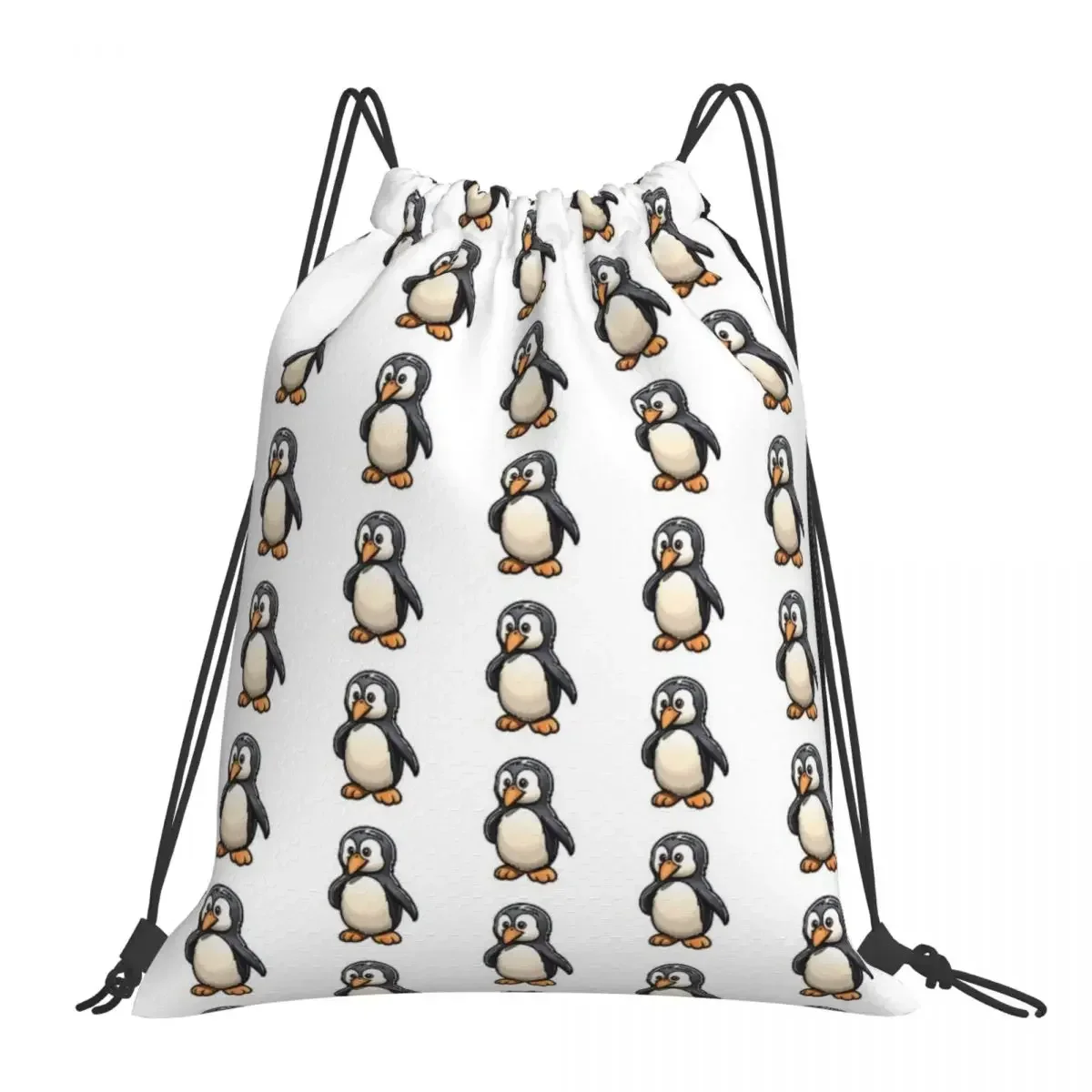 Charming Rounded Cartoon Penguin - Delightful Backpacks Portable Drawstring Bags Drawstring Bundle Pocket Sundries Bag Book Bags