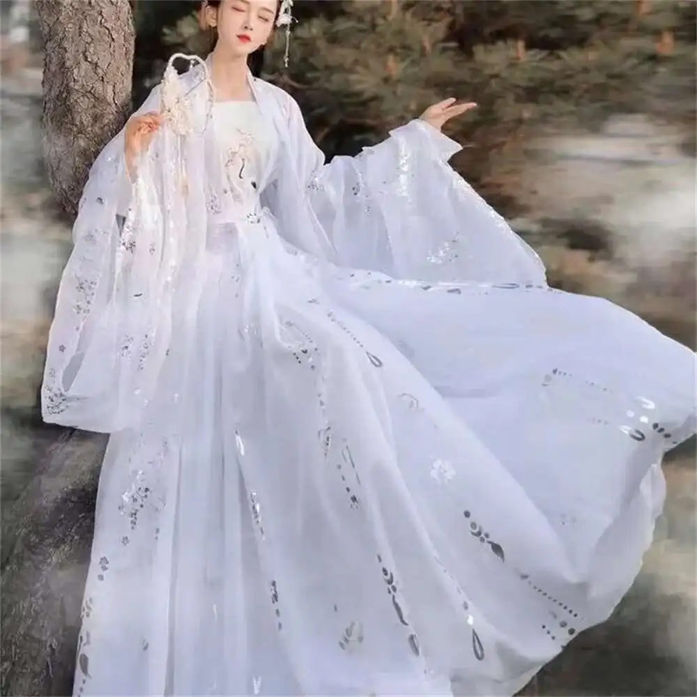 Chinese Traditional Hanfu Black white Woman Ancient Oriental Princess Dress Elegance Tang Dynasty Dance Graduation Clothe