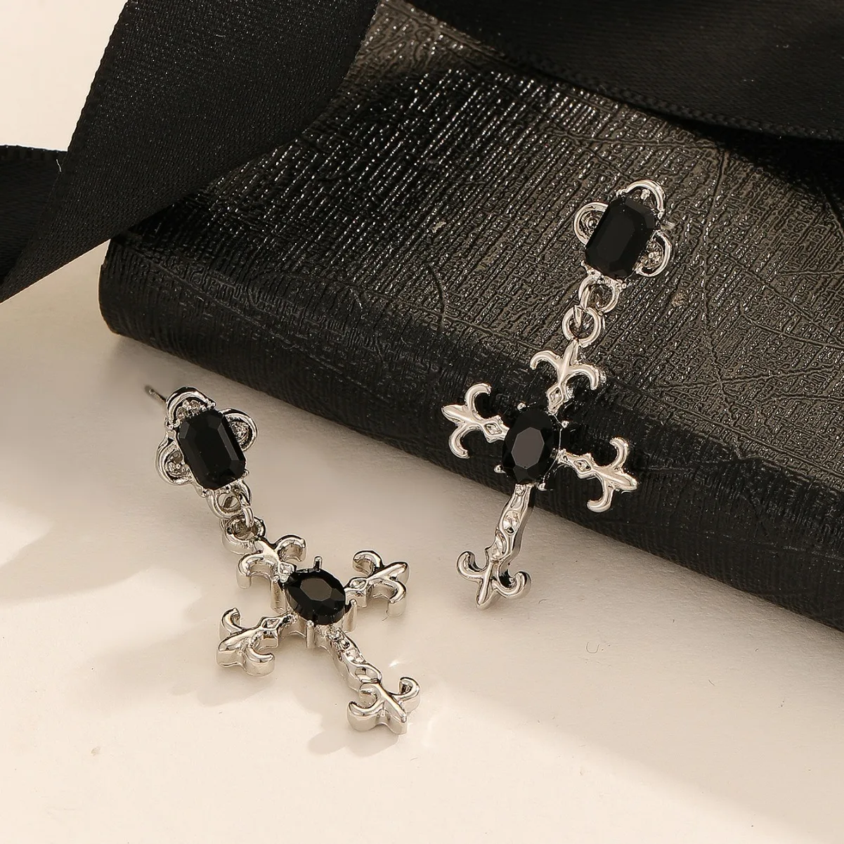 Gothic Large Detailed Cross Black Drill Jewel Earrings Punk Halloween Jewellery Creativity Fashion Gorgeous Statement Women Gift