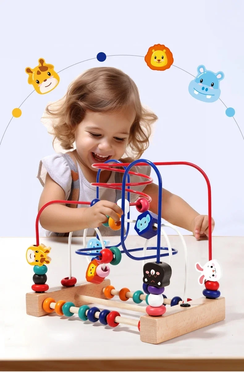 Wooden Bead Maze Toys for Toddler Bead Toy Colorful Roller Coaster Preschool Educational Learning Toys Birthday Gifts 1 2 3 Year