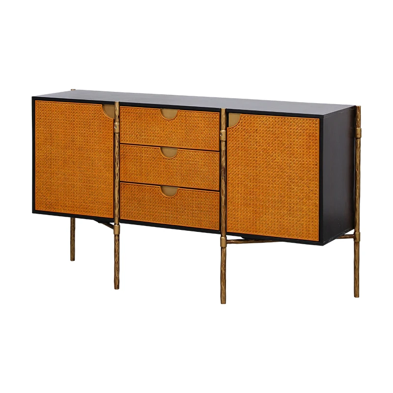 

Wrought iron side cabinet in the ancient style retro old rattan storage cupboard foyer entrance cabinet