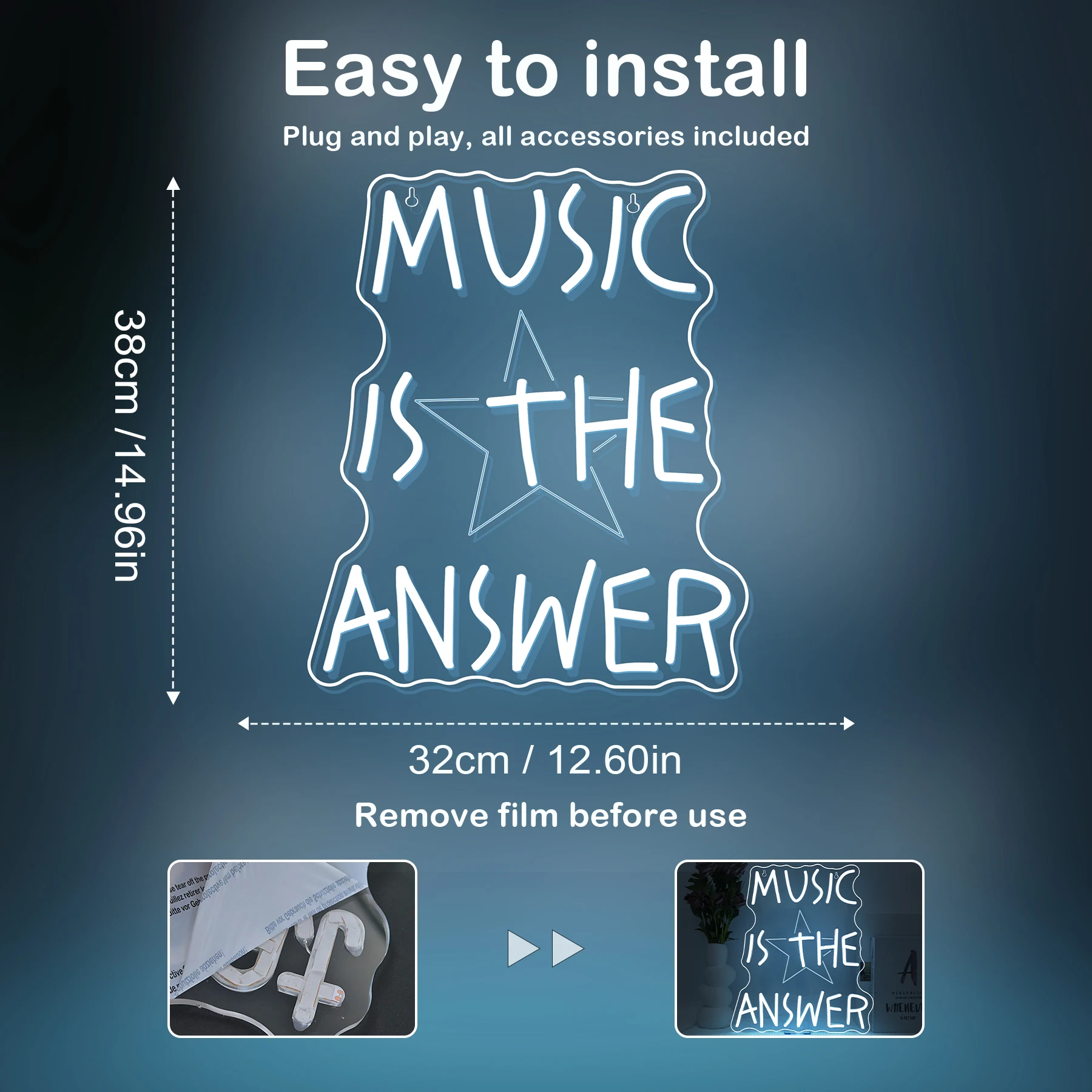 音楽は答え、ネオンサイン、壁飾り、調光可能なLEDワードライ - Home Bar Word のレビューと価格