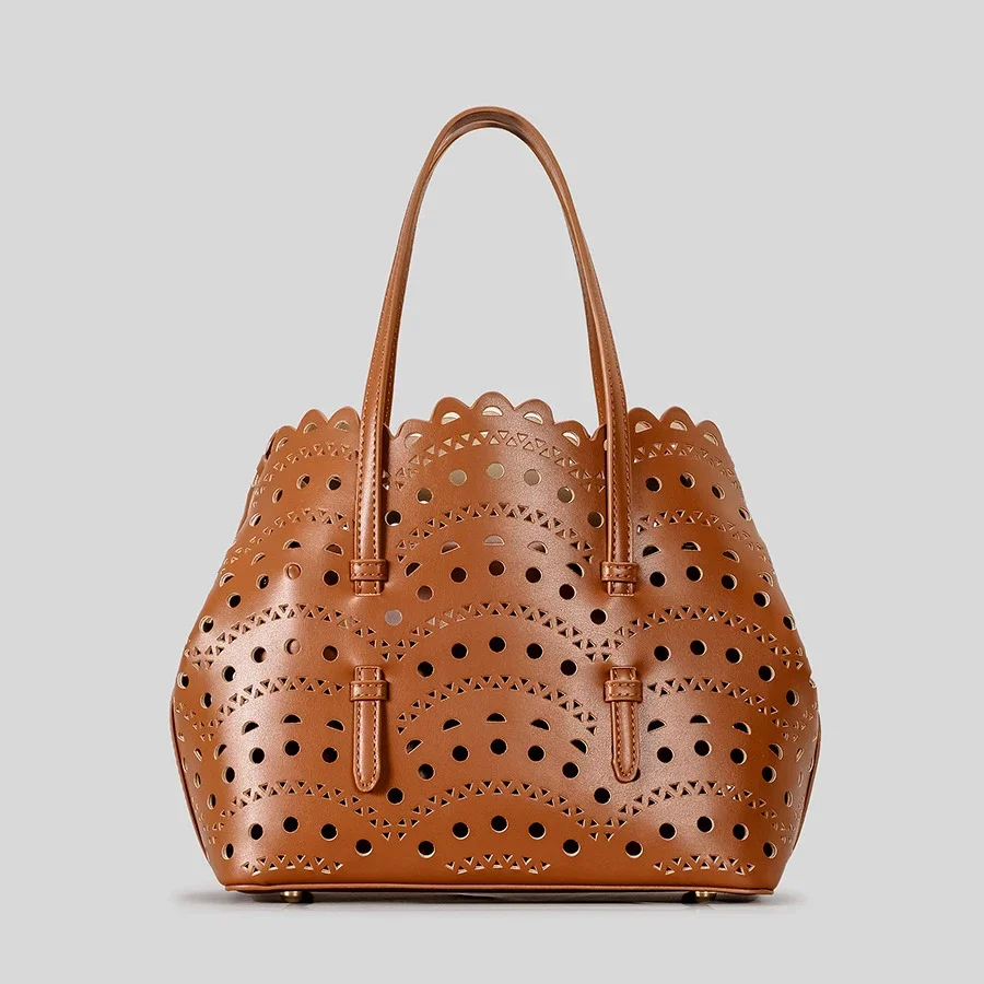 

Винтажная полая сумка-корзина из искусственной кожи, дизайнерская резьба, женские сумки, роскошная маленькая сумка-тоут, летние пляжные сумки через плечо