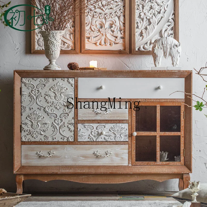 

SM log style antique decorative cabinet retro dining side cabinet entry entrance decorative storage cabinet