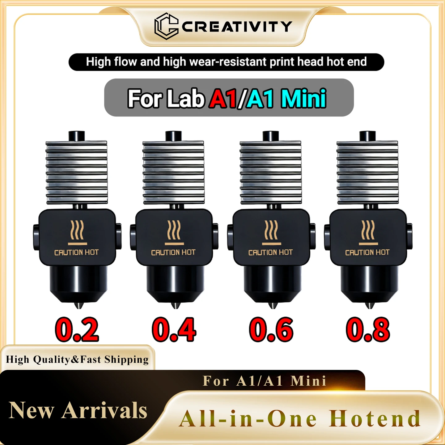 

All-in-One Extruder Upgrading Hot End Hit 0.2/0.4/0.6/0.8mm Nozzle Compatible for Bambu Lab A1/A1 Mini Hardened Steel Print Head