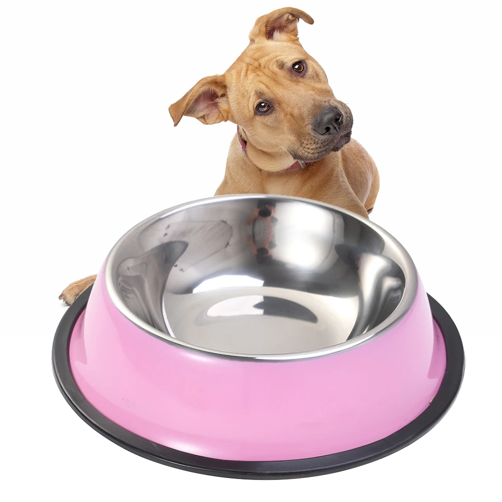 

Odorless 18cm Pink Stainless Steel Pet Bowl Non Slip Base Rust Resistant Durable Quiet Feeding Dish for Dogs Cats Puppies