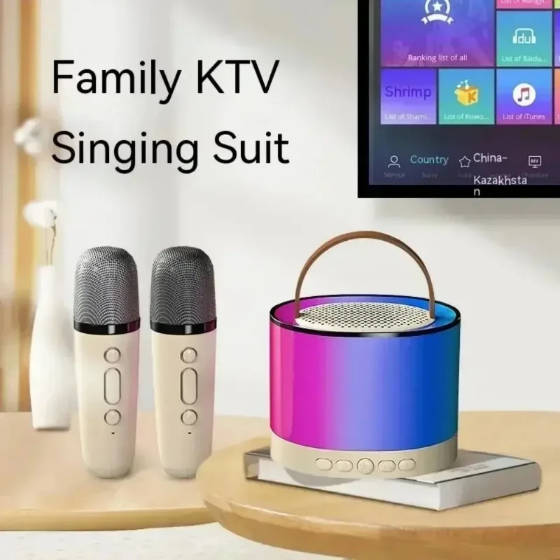 K52 Wireless Bluetooth Speaker Multifunction with 2 Microphone RGB Portable Music Player Karaoke Machine for Child Home Gift