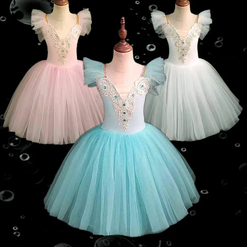 Toddler Ballet Leotards for Girls Glitter Tulle Skirt Ruffle Sleeve Tutu Dresses with Hair Clip One Piece Outfits