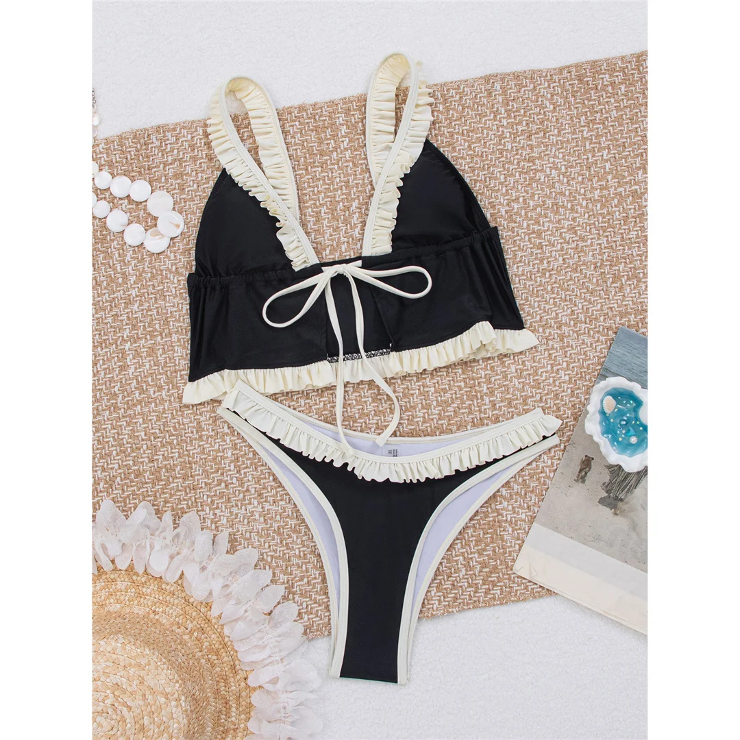 2026 Splicing V-Ausschnitt Tankini Rüschen-Bikini Damen-Badeanzug Zweiteiliger Bikini-Set Badebekleidung Badeanzug V8144 – Detail 7
