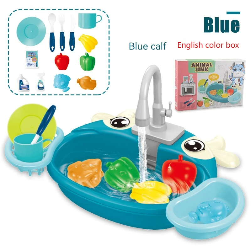 Children Play House Simulated Kitchen Dishwasher Sink Hand Basin Electric Circulating Water Kitchen Set Boy Girl Birthday Gifts