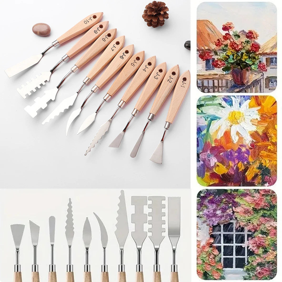 

10PCS irregular art scraper, oil painting scraper, suitable for acrylic, watercolor, oil painting, and pigment blending