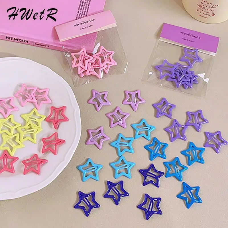 

1set Cute Colorful Star Hairpin Metal BB Clips Student Side Clip Five-pointed Star Mini Hairpins Children's Hair Accessories