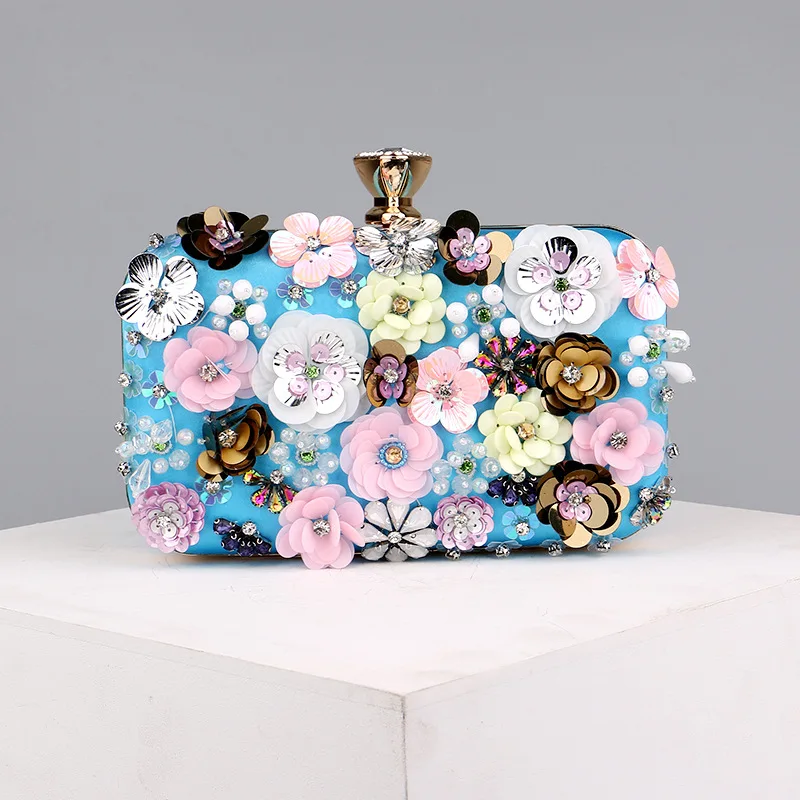 Bolsa de ombro crossbody feminina, mini bolsa de flores, carteira noturna, caixa dourada, moda, festa, 2023