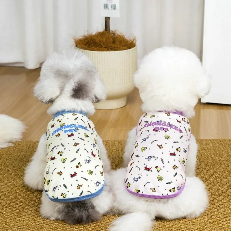 Summer Sleeveless Pet Vest, Cute Macaron Color Dinosaur Print Dog Top for Bichon Frise Pomeranian