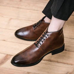 Men Perforated Detail Lace-up Front Dress Boots Business Office Dress Shoes