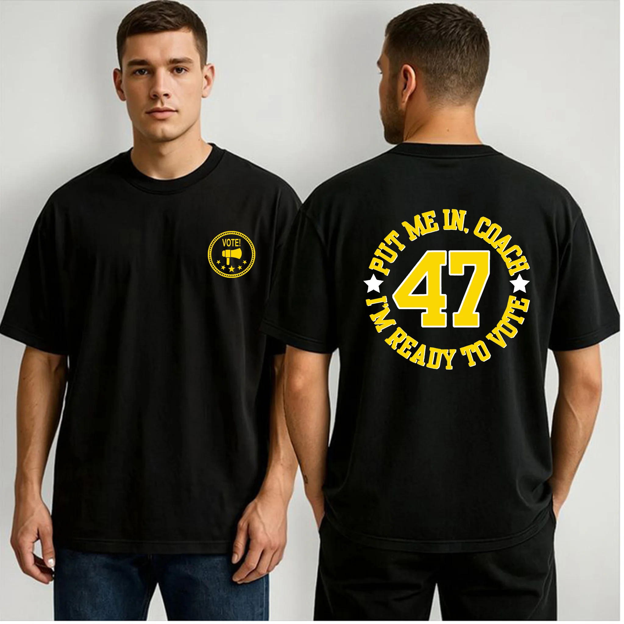 Camiseta de Cuello Redondo 100% Algodón para Hombre, con Estampado Gráfico 'Put Me In Coach 47' en la Parte Delantera y Trasera, Manga Corta, Estilo Casual Urbano, Tallas Grandes