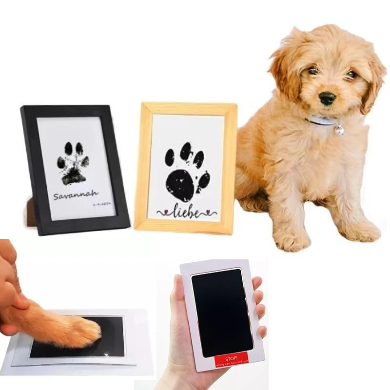 Paw Print Clean Touch Ink Pad with A Picture Frame, Dog or Cat Pet Owner Keepsake, DIY Inkless Nose Pawprint Impression Making